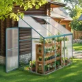 Anlehngewächshaus Tomatenhaus 181x122x195cm Aluminium Beistell-Gewächshaus, Treibhaus Gartenhaus Frühbeet Ohne Rückwand, Winterfest Klein, Minigewächshaus, 2.2m², Grün - Thumbnail 8