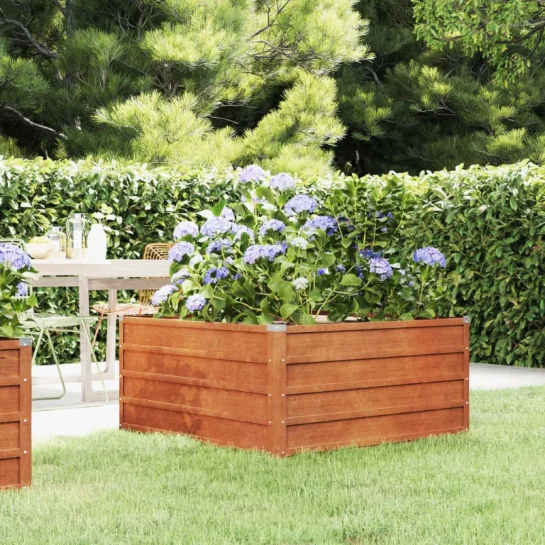 Myheimly Hochbeet, Hochbeet für Garten Balkon Terrasse, Kräuterhochbeet zum Selber Bauen, Gemüsebeet Pflanzkübel aus Metall, Grau Cortenstahl 100 x 100 x 45 cm – Bild 1
