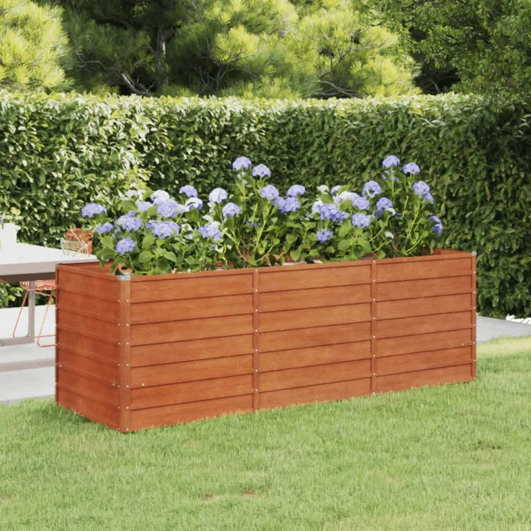 Myheimly Hochbeet, Hochbeet für Garten Balkon Terrasse, Kräuterhochbeet zum Selber Bauen, Gemüsebeet Pflanzkübel aus Metall, Grau Cortenstahl 240 x 40 x 77 cm – Bild 10