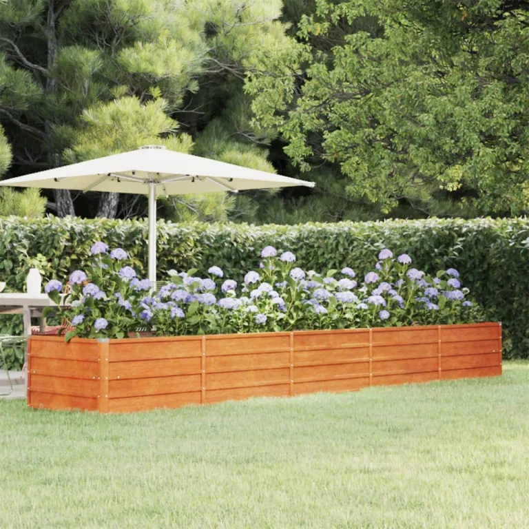 Myheimly Hochbeet, Hochbeet für Garten Balkon Terrasse, Kräuterhochbeet zum Selber Bauen, Gemüsebeet Pflanzkübel aus Metall, Grau Cortenstahl 400 x 80 x 45 cm – Bild 1