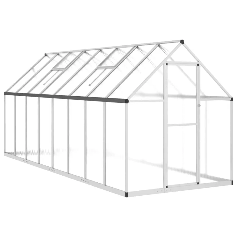 IKAYAA Gewächshaus mit Fundamentrahmen Gewächshaus Aluminium für den Garten Treibhaus Gartenhaus Winterfest Aufzucht Tomatenhaus Frühbeet und Pflanzenhaus-Silber-445 x 169 x 195 cm – Bild 2