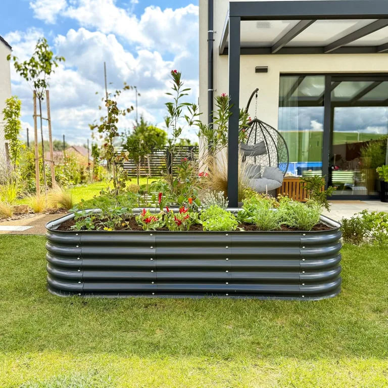 Hochbeet aus Metall 240x60x43 cm - Modulares 9-in-1 Hochbeete-Kit - Rostfreie Hochbeete für Garten aus Premium Zn-Al-Mg Stahl - Min. 20 Jahre Lebensdauer - 43 cm Hoch Gemüsebeet, Silber – Bild 9
