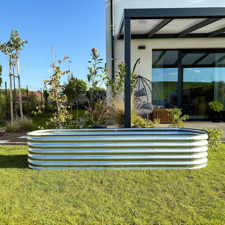 Hochbeet aus Metall 240x60x43 cm - Modulares 9-in-1 Hochbeete-Kit - Rostfreie Hochbeete für Garten aus Premium Zn-Al-Mg Stahl - Min. 20 Jahre Lebensdauer - 43 cm Hoch Gemüsebeet, Silber – Bild 10