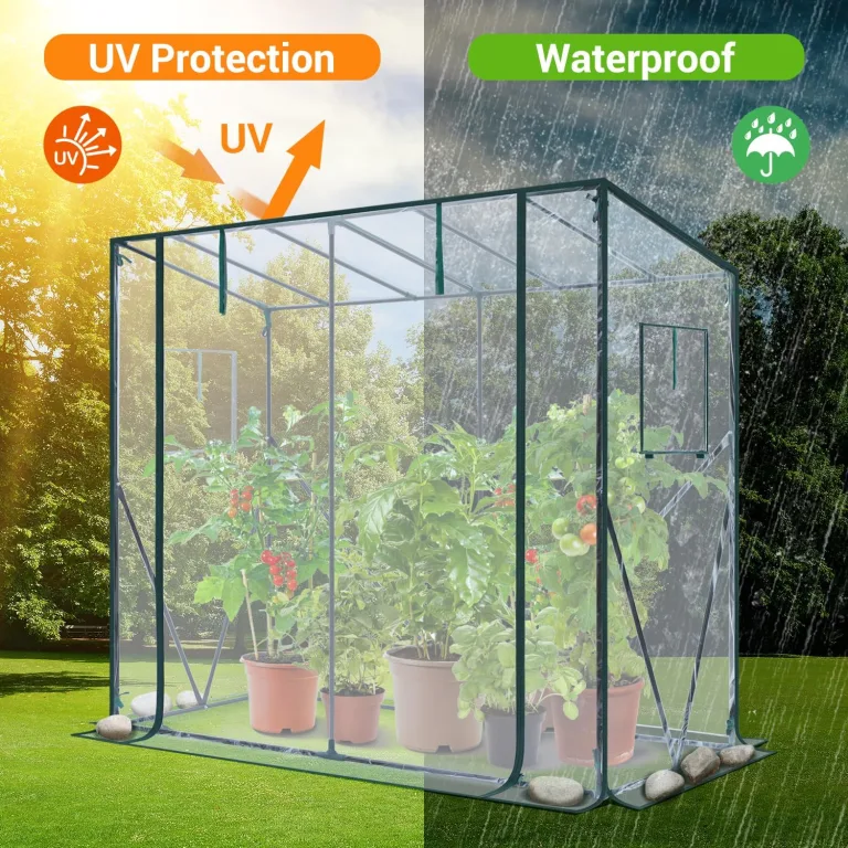 Ohuhu Tomaten Gewächshaus Foliengewächshaus mit PVC-Abdeckung und Fernster, Begehbarer Gewächshaus 200x77x170 cm Gewächshaus Klein Winterfest Tomatenhaus für Optimales Pflanzenwachstum – Bild 3