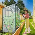 Ohuhu Tomaten Gewächshaus Foliengewächshaus mit PVC-Abdeckung und Fernster, Begehbarer Gewächshaus 200x77x170 cm Gewächshaus Klein Winterfest Tomatenhaus für Optimales Pflanzenwachstum - Thumbnail 2