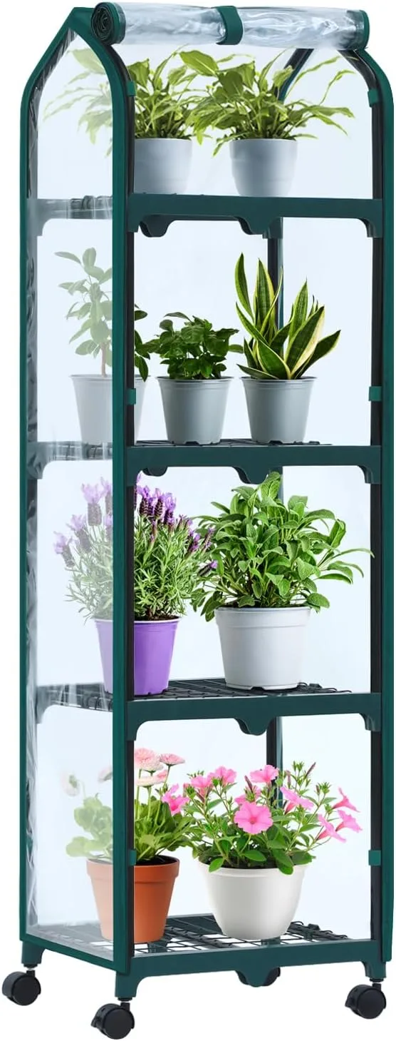 Ohuhu Balkon Gewächshaus klein Premium Foliengewächshaus mit Verriegelungsräder, Folien Treibhaus mit 4 Ebenen Anzuchthaus Treibhaus Platzsparend Frühbeet für Garten 41x33x132 cm Transparent - Bild 1