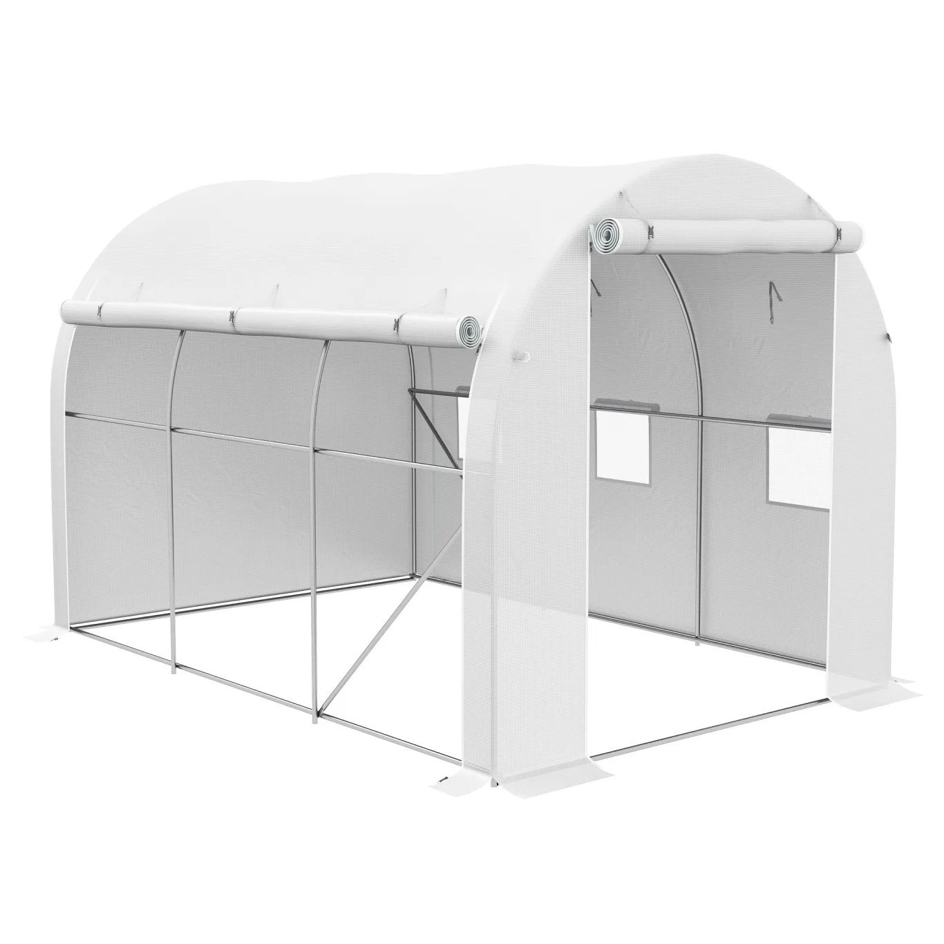 Outsunny Garten-Gewächshaus, 6 m², 3 x 2 m, mit 1 Tür + 2 aufrollbaren Seitenwänden mit Reißverschluss, 6 Fenster, verzinkter Stahl, Polyethylen, hohe Dichte, 140 g/m², UV-Schutz, Weiß - Bild 1