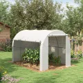 Outsunny Garten-Gewächshaus, 6 m², 3 x 2 m, mit 1 Tür + 2 aufrollbaren Seitenwänden mit Reißverschluss, 6 Fenster, verzinkter Stahl, Polyethylen, hohe Dichte, 140 g/m², UV-Schutz, Weiß - Thumbnail 2