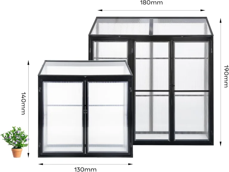 Aluminium Anlehngewächshaus Beistell Tomatengewächshaus klein Gewächshaus Doppeltür Treibhaus 140x55X130 cm schwarz – Bild 8