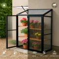 Aluminium Anlehngewächshaus Beistell Tomatengewächshaus klein Gewächshaus Doppeltür Treibhaus 140x55X130 cm schwarz - Thumbnail 6