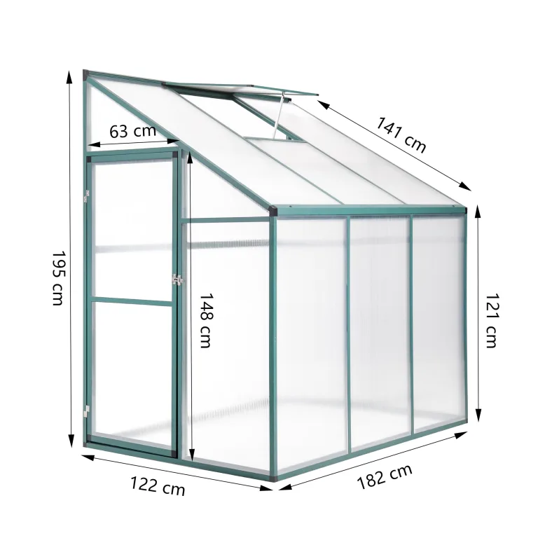Aluminium Anlehngewächshaus Beistell Tomatengewächshaus klein Gewächshaus Dreitürig Treibhaus Ohne Rückwand 182x122X195 cm grün – Bild 2