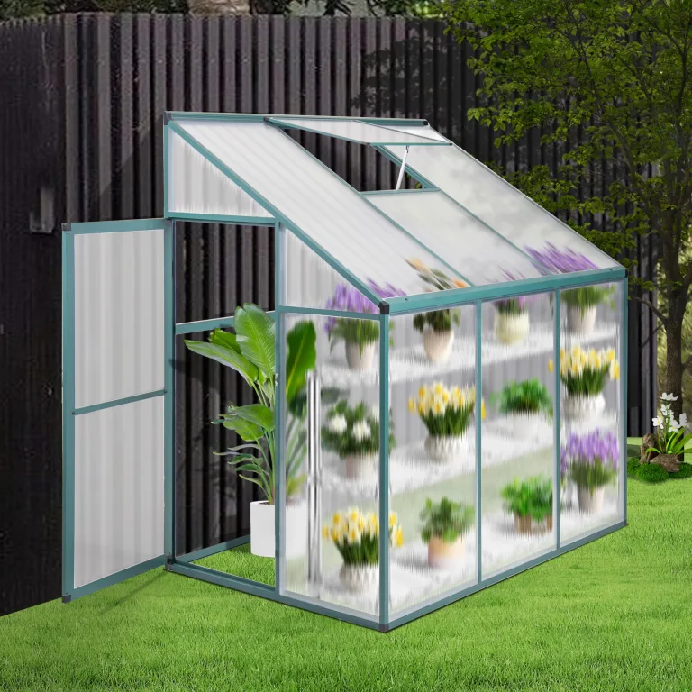 Aluminium Anlehngewächshaus Beistell Tomatengewächshaus klein Gewächshaus Dreitürig Treibhaus Ohne Rückwand 182x122X195 cm grün – Bild 9