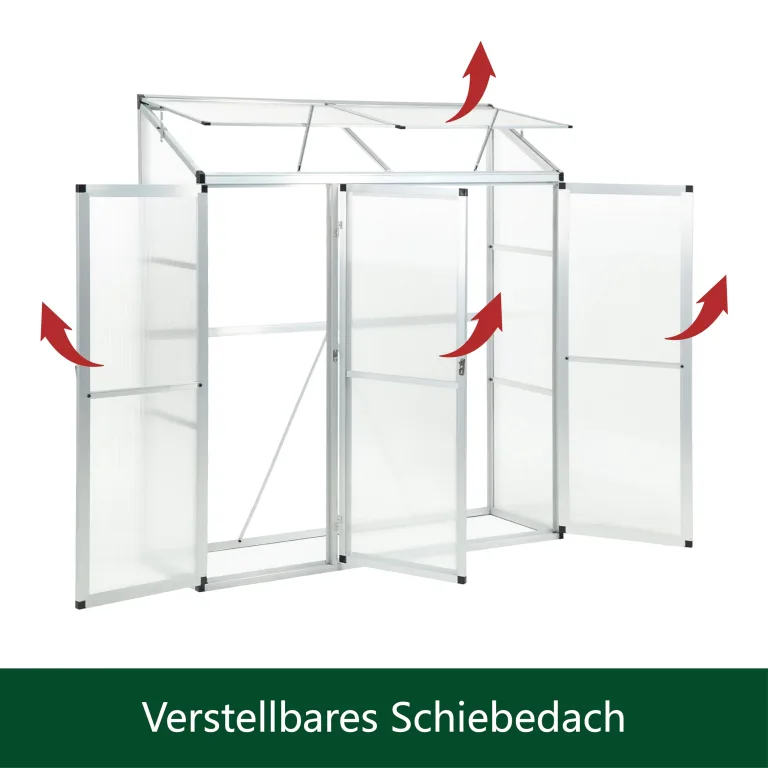 Aluminium Anlehngewächshaus Beistell Tomatengewächshaus klein Gewächshaus Dreitürig Treibhaus 190x52x182 cm Silber – Bild 7