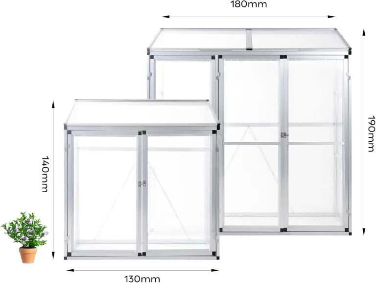 Aluminium Anlehngewächshaus Beistell Tomatengewächshaus klein Gewächshaus Dreitürig Treibhaus 140x52x130 cm Silber – Bild 6