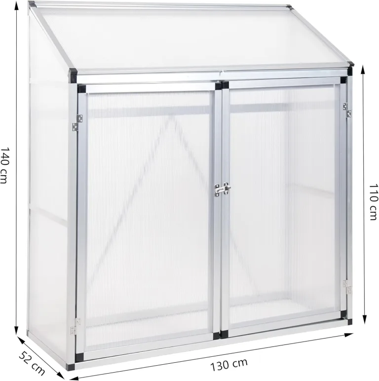 Aluminium Anlehngewächshaus Beistell Tomatengewächshaus klein Gewächshaus Dreitürig Treibhaus 140x52x130 cm Silber – Bild 2