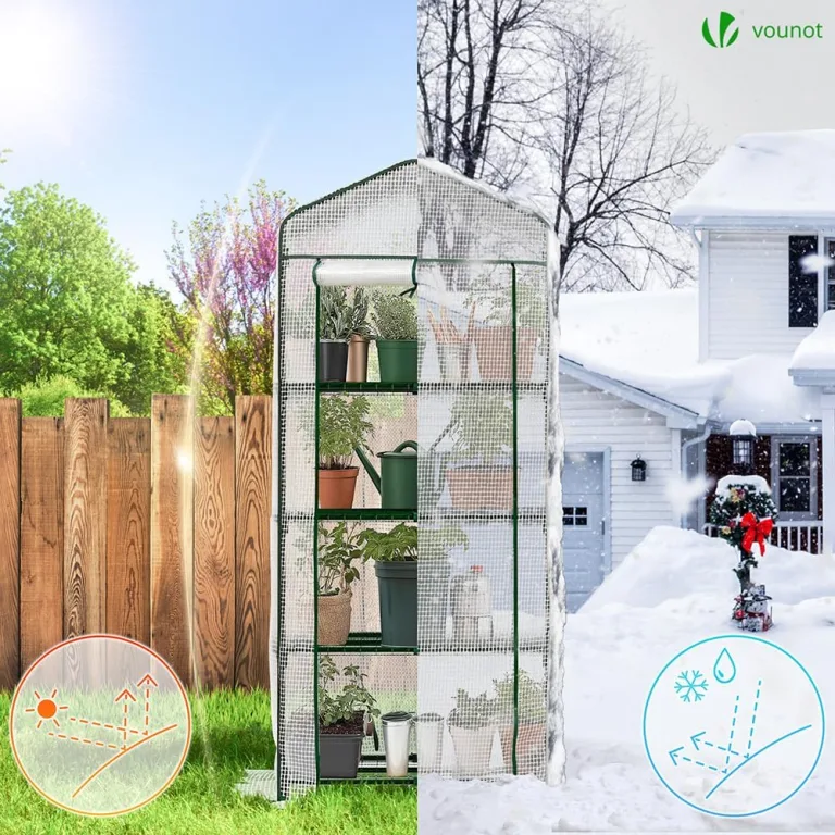 VOUNOT® Gewächshaus Foliengewächshaus, 4 Etagen Treibhaus Gartenhäuschen für Balkon mit 4 Regalebenen, Tomatenhaus Tomatengewächshaus, Weiß 69x49x160cm – Bild 4