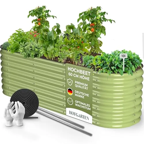 HOFGARTEN Hochbeet Metall 200x60x60 cm - Hochwertiges Gartenbeet aus Zn-Al-Mg Stahl - wetterfest & rostgeschützt - Modularer 6-in-1 Bausatz QuickGrow Plus (Salbei) – Bild 9
