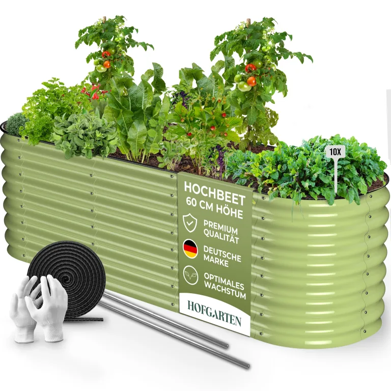 HOFGARTEN Hochbeet Metall 200x60x60 cm - Hochwertiges Gartenbeet aus Zn-Al-Mg Stahl - wetterfest & rostgeschützt - Modularer 6-in-1 Bausatz QuickGrow Plus (Salbei) – Bild 1