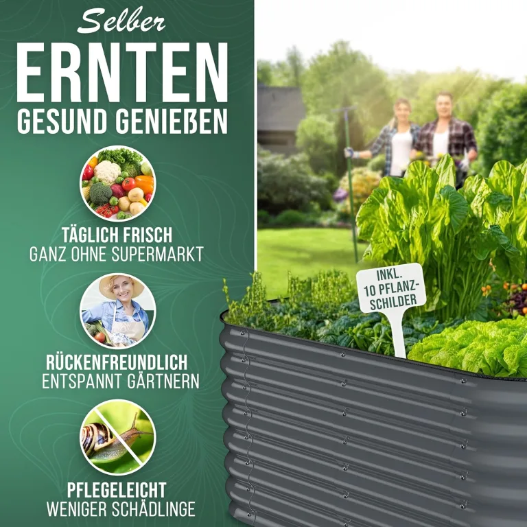 200x60x60 cm Hochbeet Metall I 6-in-1 Gartenbeet aus verzinktem Stahl I Pflanzbeet wetterfest & rostfrei I Ovales Gemüsebeet für Garten & Terasse I Hochbeet Bausatz ohne Boden (Anthrazit) – Bild 8