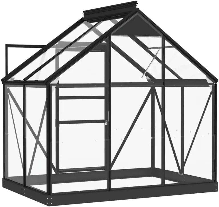 Gewächshaus im Garten Glas Anthrazit 155x103x191 cm Aluminium Gewächshaus Klein Frostschutz Pflanzen Winterschutz Gemüsehaus Treibhaus Gerätehaus Tomatenhaus UV-beständig&Wärmegedämmt – Bild 4
