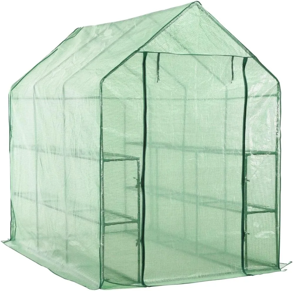 Gewächshaus im Garten Begehbares Gewächshaus mit 12 Regalen Stahl 143x214x196 cm Frostschutz Pflanzen Winterschutz Gemüsehaus Treibhaus Winterfest Gerätehaus Tomaten Gewächshaus 12 Regalen