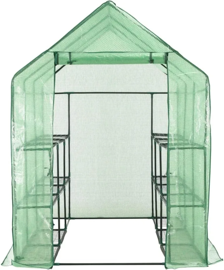 Gewächshaus im Garten Begehbares Gewächshaus mit 12 Regalen Stahl 143x214x196 cm Frostschutz Pflanzen Winterschutz Gemüsehaus Treibhaus Winterfest Gerätehaus Tomaten Gewächshaus 12 Regalen – Bild 4