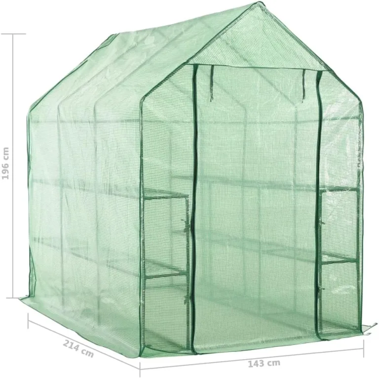 Gewächshaus im Garten Begehbares Gewächshaus mit 12 Regalen Stahl 143x214x196 cm Frostschutz Pflanzen Winterschutz Gemüsehaus Treibhaus Winterfest Gerätehaus Tomaten Gewächshaus 12 Regalen – Bild 8