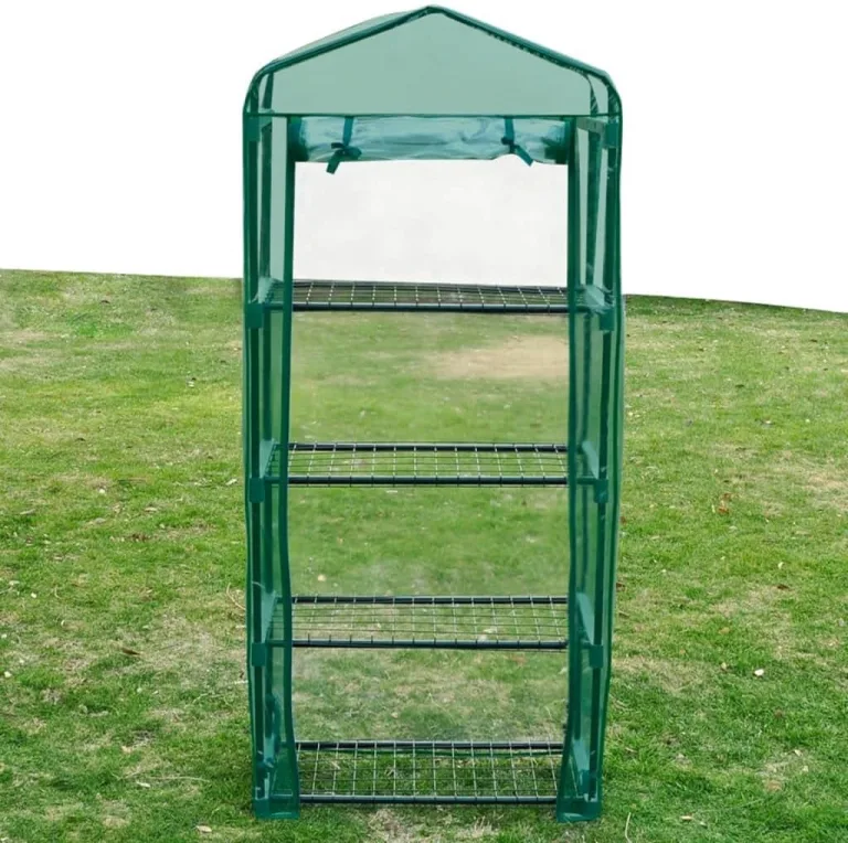 Gewächshaus im Garten 69x32x160 cm Gewächshaus mit 4 Regalen Frostschutz Pflanzen Winterschutz Gemüsehaus Treibhaus Winterfest Gerätehaus Tomaten Gewächshaus Winterschutzzelt 4 Regalen – Bild 4