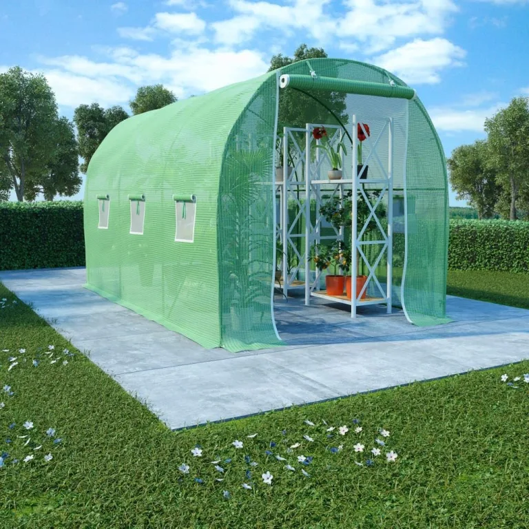 Gewächshaus im Garten Grün 6,86 m² 3,43x2x2 m Gewächshaus Frostschutz Pflanzen Winterschutz Gemüsehaus Treibhaus Winterfest Gerätehaus Tomaten Gewächshaus mit 6 Seitenfenstern und 1 Tür – Bild 1
