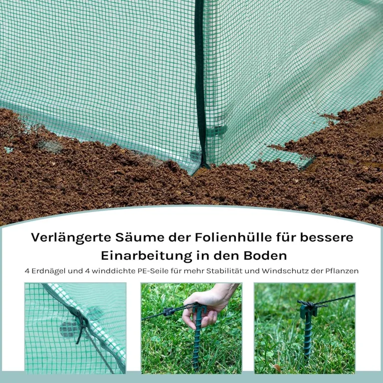 WOLTU Gewächshaus, Foliengewächshaus für Aufzucht Tomaten, Tomatenhaus Winterfest mit Tür 6 Fenstern, aus Stahlrohr PE, 300 x 300 x 200 cm, Grün – Bild 6