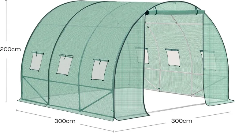 WOLTU Gewächshaus, Foliengewächshaus für Aufzucht Tomaten, Tomatenhaus Winterfest mit Tür 6 Fenstern, aus Stahlrohr PE, 300 x 300 x 200 cm, Grün – Bild 8