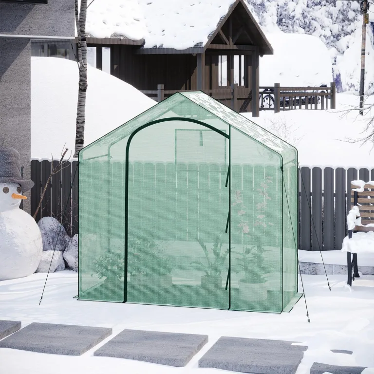 WOLTU Foliengewächshaus Winterfest mit Schwarzer PE-Gewebeboden, gewächshaus Folie für Aufzucht Tomaten, Tomatenhaus mit Tür Fenstern, aus Stahlrohr PE, 200x80x200cm, Grün – Bild 5