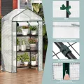 WOLTU Gewächshaus mit Rollen, Foliengewächshaus mit 4 Regalen, halbtransparentes Tomatengewächshaus mit aufrollbarer Tür, Winterschutz für Pflanzen, für Balkon Terrasse Garten, 70x50x131 cm, Weiß - Thumbnail 6