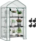 WOLTU Gewächshaus mit Rollen, Foliengewächshaus mit 4 Regalen, halbtransparentes Tomatengewächshaus mit aufrollbarer Tür, Winterschutz für Pflanzen, für Balkon Terrasse Garten, 70x50x131 cm, Weiß - Thumbnail 1