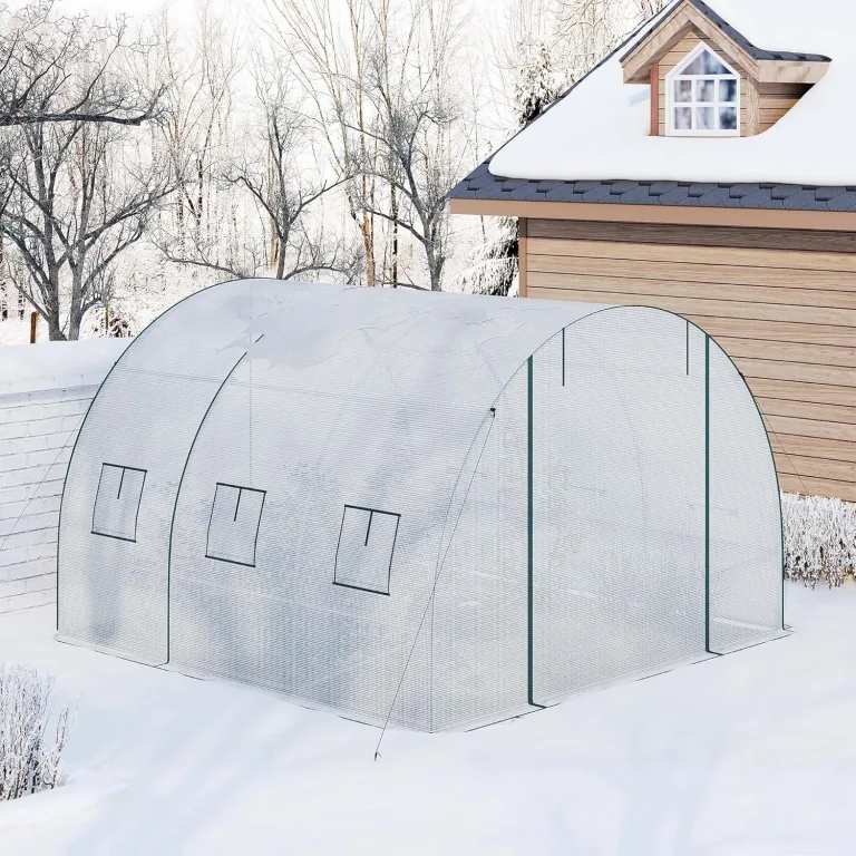 WOLTU Gewächshaus, Foliengewächshaus für Aufzucht Tomaten, Tomatenhaus Winterfest mit Tür 6 Fenstern, aus Stahlrohr PE, 300 x 300 x 200 cm, Weiß – Bild 5