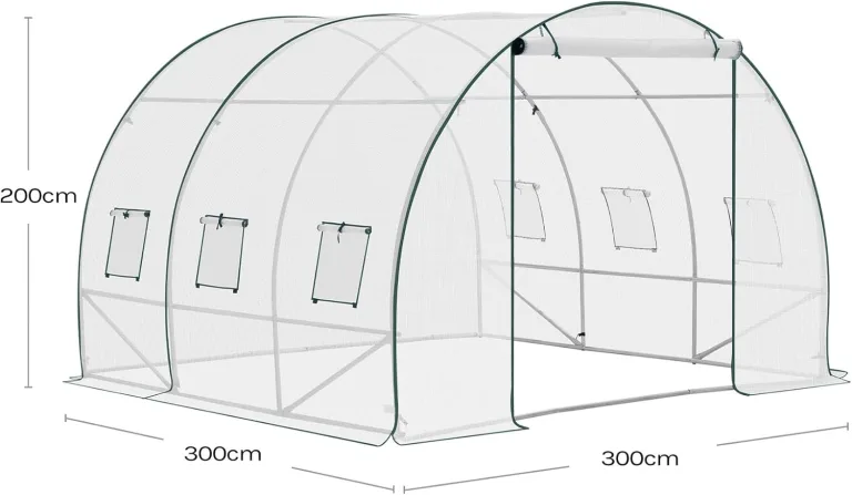 WOLTU Gewächshaus, Foliengewächshaus für Aufzucht Tomaten, Tomatenhaus Winterfest mit Tür 6 Fenstern, aus Stahlrohr PE, 300 x 300 x 200 cm, Weiß – Bild 8