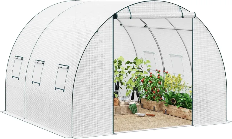 WOLTU Gewächshaus, Foliengewächshaus für Aufzucht Tomaten, Tomatenhaus Winterfest mit Tür 6 Fenstern, aus Stahlrohr PE, 300 x 300 x 200 cm, Weiß – Bild 1