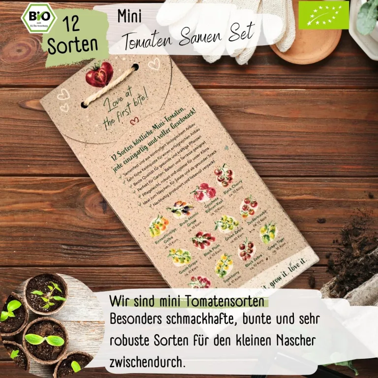 BIO mini Tomatensamen Set: 12 samenfeste Tomatensorten | Tomaten Saatgut mit seltene & alte Cocktail, Cherry & Fleischtomaten | Gemüse Samen für Balkon, Hochbeet, Garten & als Geschenk | Loveplants – Bild 4