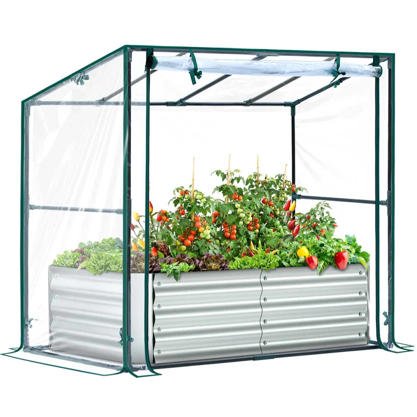 Ohuhu 3 in 1 Hochbeet Metall mit Gewächshaus Frühbeet & PVC Foliengewächshaus, Hochbeet Frühbeet mit Tomatenhaus Kräuterbeet mit Stahlrahmen Blumenkasten für Garten 120×60×30 cm - Bild 1