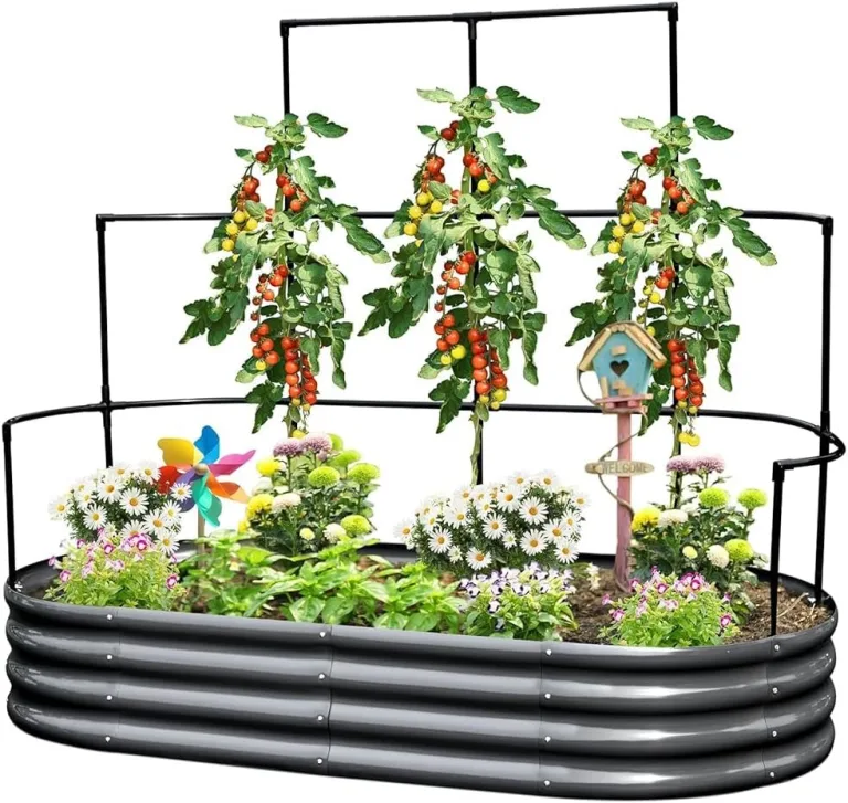 KING BIRD Hochbeet mit Rankgitter, Pflanzkasten Gartenkasten Frühbeet Kräuterbeet mit Gitterspalier für Garten, Klettergemüse, Blumen,180x90x30 cm, Dunkelgrau – Bild 3