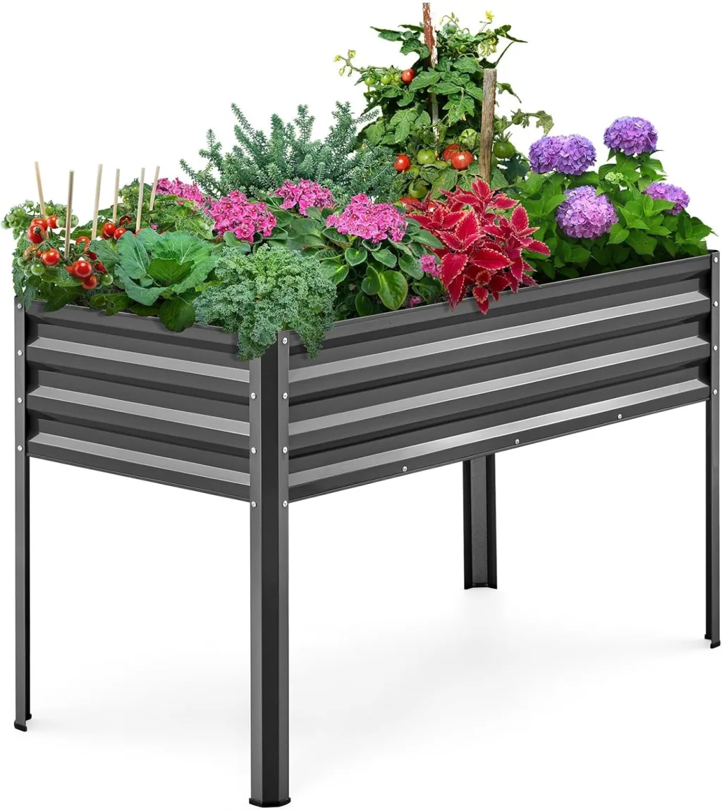 KING BIRD Hochbeet aus Metall, Frühbeet Bausatz Pflanzenbeet Pflanzkasten Blumenbett für Garten, Terrasse, Balkon, 181 kg Tragkraft, grau,120 x 60 x 80 cm