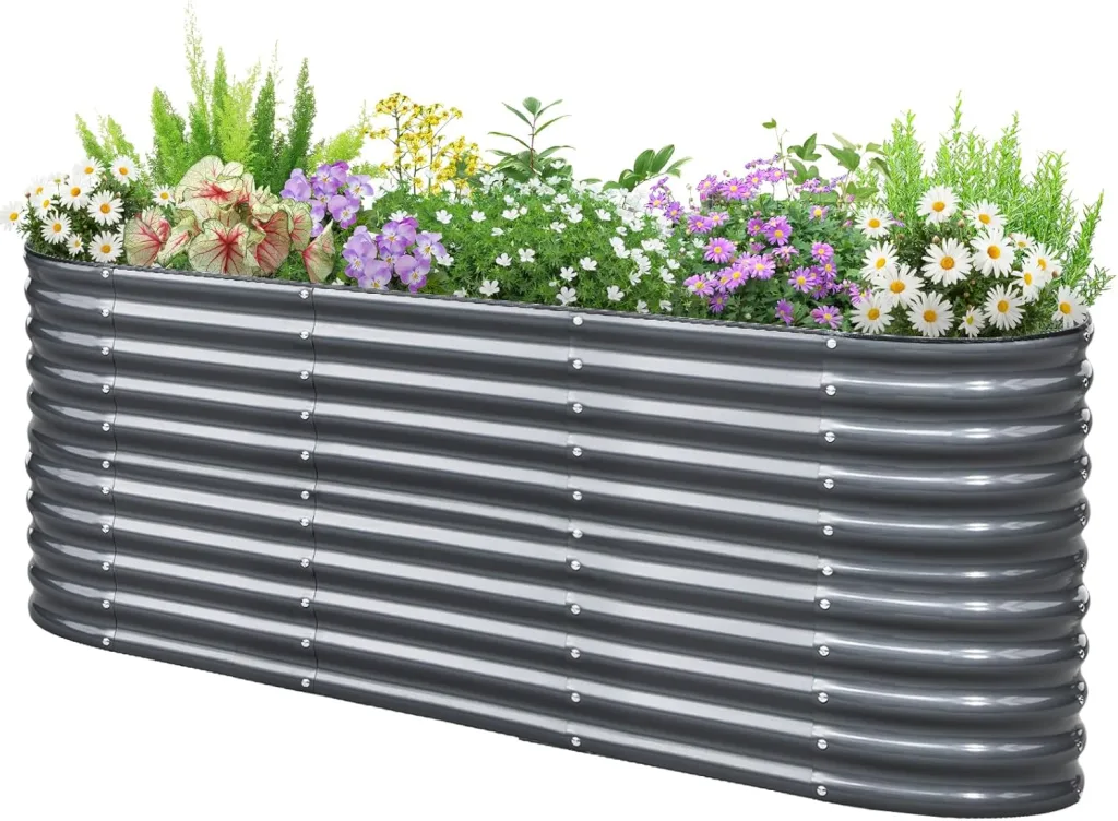 KING BIRD Hochbeet Verzinkter Stahl flanzkasten Gartenkasten 240 x 60 x 87 cm Grau Gartenbeet Frühbeet Garten für Blumen, Obst, Gemüse
