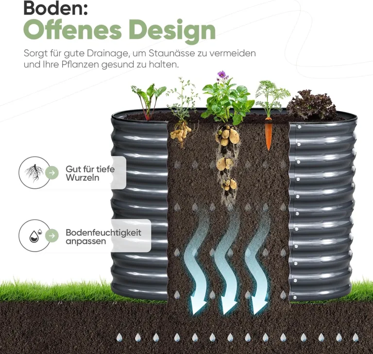 KING BIRD Hochbeet Verzinkter Stahl flanzkasten Gartenkasten 240 x 60 x 87 cm Grau Gartenbeet Frühbeet Garten für Blumen, Obst, Gemüse – Bild 2
