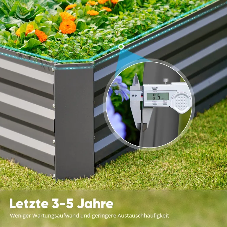 Quictent Hochbeet Metall Pflanzbeet,Frühbeet Ohne Boden für Garten,Gartenbeet 180 x 90 x 30cm,Frühbeet Pflanzkübel mit Tomatenkäfigen,Grau – Bild 8