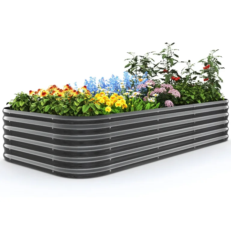 Quictent Hochbeet Metall 240x120x45cm,Wetterfestes Extragroße Pflanzenbeet,Gemüsebeet Pflanzkasten Frühbeet,100% rostfreies Hochbeete-Kit, Gartenbeet für Garten,Grau – Bild 10