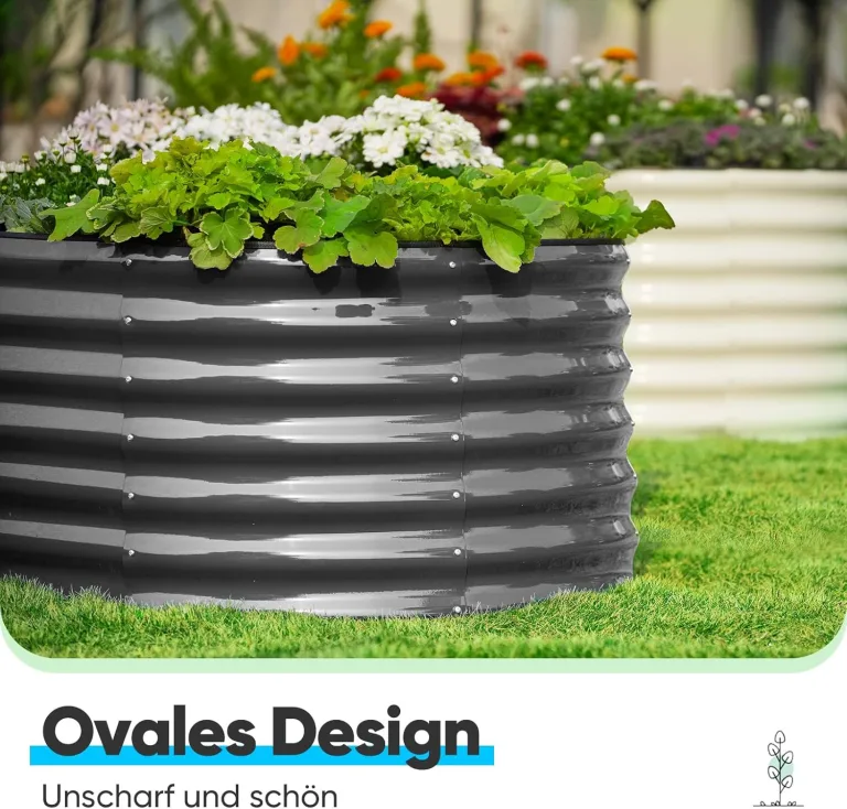 Quictent Hochbeet 180x90x45cm Oval, Pflanzkasten aus Metall,Gemüsebeet für Garten, steckbar & stapelbar Pflanzenbeet für Aussenbereich,Grau – Bild 6