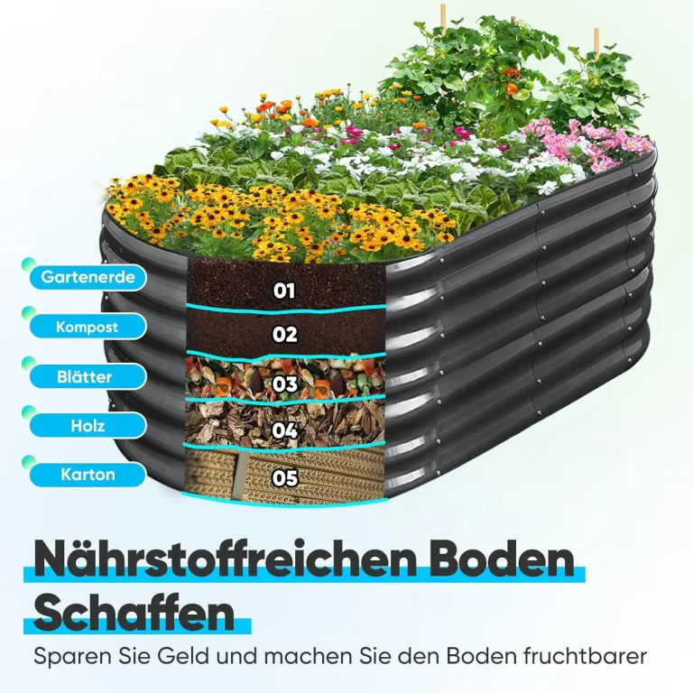 Quictent Hochbeet 180x90x45cm Oval, Pflanzkasten aus Metall,Gemüsebeet für Garten, steckbar & stapelbar Pflanzenbeet für Aussenbereich,Grau – Bild 3