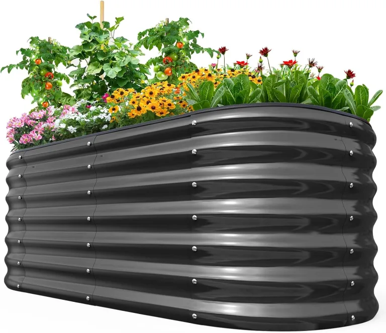 Quictent Hochbeet 180x90x45cm Oval, Pflanzkasten aus Metall,Gemüsebeet für Garten, steckbar & stapelbar Pflanzenbeet für Aussenbereich,Grau – Bild 1