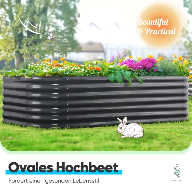 Quictent Hochbeet Metall Pflanzbeet, Stabiles Frühbeet Ohne Boden, Gartenbeet 240×120×62 cm, Extragroße Pflanzkasten für Balkon & Garten, Garu – Bild 2