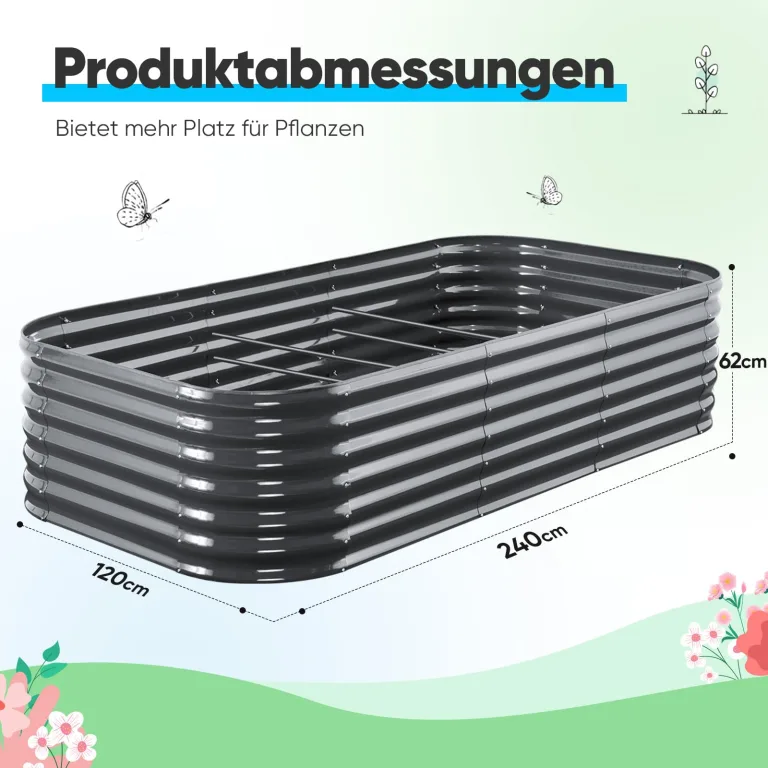 Quictent Hochbeet Metall Pflanzbeet, Stabiles Frühbeet Ohne Boden, Gartenbeet 240×120×62 cm, Extragroße Pflanzkasten für Balkon & Garten, Garu – Bild 3